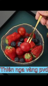 Cặp Thiên Nga inox 304 vàng pvd cao cấp kèm muỗng nĩa trái cây siêu đẹp sáng bừng phòng khách