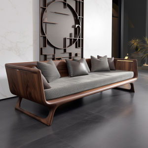 New Chinese Style Solid Black Walnut Wood Sofa Modern Minimalist Living Room Small Apartment Hardwood Han Bed