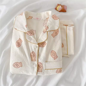 Milk Huhu Maternity Pajamas Spring and Autumn Pure Cotton Postpartum Long Sleeves Pants Sweat-Absorbent Breathable Breastfeeding Plus Size Confinement Suit