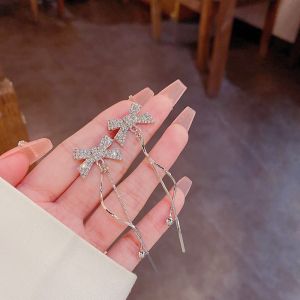 Elegant Long Tassel Butterfly Knot French Style Womens Drop Earrings Fashionable Minimalist Design High Quality Ear Jewelry