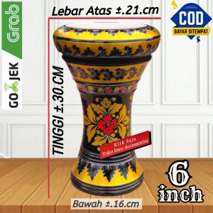 Gendang Atau Darbuka Kayu Mini 6 inch Hitam Gold  Rolling Putih
