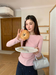 NIHAOKANONG | Áo Thun Ôm Body Cổ Thuyền Xếp Ly Dành Cho Mùa Xuân