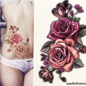 ความงาม 1 ชิ้น Make Up ปลอมสติ๊กเกอร์รอยสักชั่วคราว Rose ดอกไม้แขนไหล่ Tattoo กันน้ําผู้หญิง Big Flash Tattoo on Body