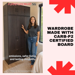 FurnitureMartSG Sabine Wardrobe Dresser CARB-P2 Certified with Mirror and Drawers w/ Top Cabinet