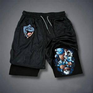 Bandai | Oversized Pokémon Squirtle 2026 Summer Harajuku Anime Printed Y2K Hip Hop Sports Quick Drying Breathable Double Layer Shorts