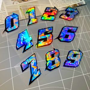 1PC Arabic Numbers Motorcycle Stickers Reflective Holographic Carbon Effect for Helmet Scooter Fuel Tank Front Fairing Decals