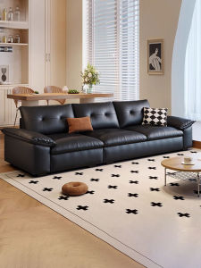 Italian Normcore Tofu Block Large and Small Apartment Type Living Room Simple Accessible Luxury Genuine Cattlehide Leather Surface Straight Row Oil Wax Leather Sofa