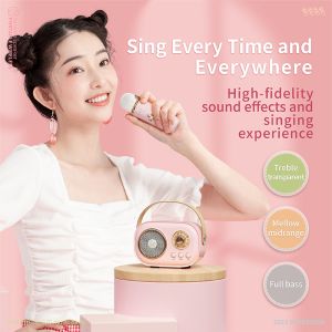 VAORLO ลำโพงบลูทูธไฮไฟเบสแบบพกพา2 IN 1 + ไมโครโฟนไร้สายสเตอริโอชุด KTV บ้านรองรับเล่นการ์ด FM TF พร้อมไมค์ร้องเพลงสำหรับผู้ใหญ่เด็กแบบบูรณาการของขวัญวันเกิด