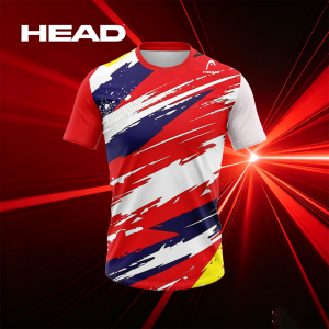 HEAD | HEAD Sports T-Shirt Red White Navy Blue Brush Stroke Print Short Sleeve Tennis Training Shirt