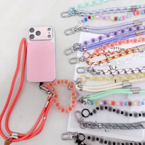 3 In 1 Beaded Crossbody Phone Lanyard 150cm Adjustable Woven Rope Neck Strap Detachable Metal Hook Patch Multifunctional Chain