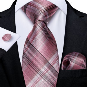 Pink Plaid Paisley Striped Solid Business Wedding Ties for Men Groom Accessories 8cm Necktie Set Handkerchief Cufflinks Gift