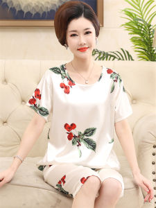 Luxurious Ice Silk Sleepwear Short Sleeve Thin Home Clothes Set for Middle-Aged Women Comfortable Breathable Summer Pyjamas