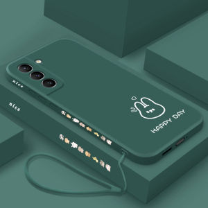 Applicable to Samsung S21 Phone Case S21 + Straight Edge Liquid Silicone Galaxy Protective Case Galaxy S21fe All-Inclusive Drop-Resistant S21ultra Simple Painting Bear and Rabbit Samsung Creative Men and Women