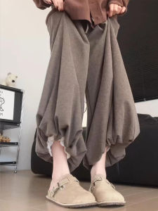 Caramel Colored Loose Wide Leg Pants Womens High Waist Fluffy Dumpling Style Casual Loose Fit Comfortable Autumn Pants