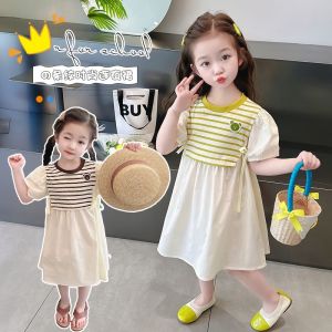 [PRINCESS KESLI] 1-9 Tahun gaun anak perempuan rok belang Pearl Princess Bahan Katun Lembut Dress Gaya baru 2024