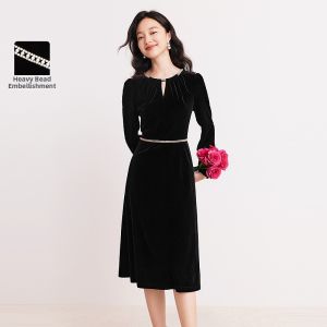 Koradior | Autumn Red Elegant Velvet Waist-Cinching Youthful Dress