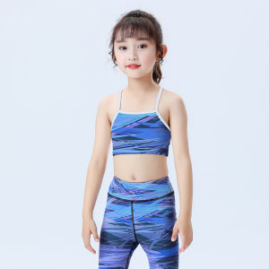 เสื้อโยคะเด็กหญิงสองชั้นป้องกันการอาย เสื้อกั๊กสายเดี่ยวสำหรับวิ่ง โยคะ ฟิตเนส รำ ฤดูร้อน สำหรับเด็กหญิง ผ้าไนลอนผสมยางยืด