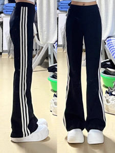 Quần Nỉ American Wide Leg Black High Waist Dành Cho Nữ Quần Thể Thao Ống Đứng Sọc Đơn Quần Thường Ngày Mùa Xuân Thu