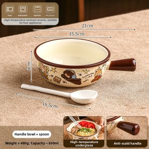 Mr.Snail | Cute Cartoon Ceramic Ramen Bowl with Lid and Handle