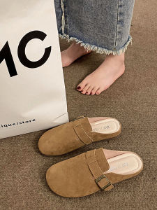 Boken French Vintage Flat Head Slippers Women Outdoor Wear Lazy Single Shoes Spring Autumn New Style Flat Bottom Birkenstock