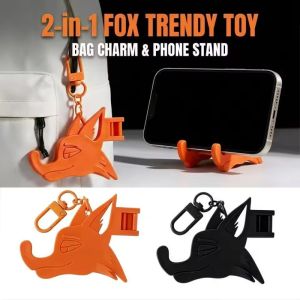 4Pcs Portable Fox Shape Phone Stand Keychain Foldable Mini Bracket Bag Pendant Cartoon Hangable Phone Holder Multifunctional