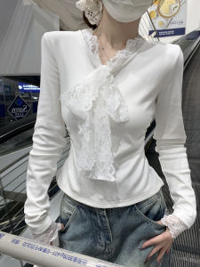 Sweet Elegant Large Size Lace Splice Long Sleeve T-Shirt Base Shirt Women Autumn Winter Slimming Inner Wear Top Lady Style