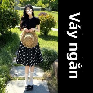 QINWEIYU | Đầm Knit Chấm Bi Hàn Quốc Cao Chân Váy