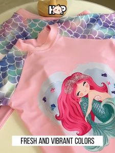 [1-8Y]Mermaid Swimming Suit Kid Girl Swimwear Long Sleeve 2 Piece Baju Renang Muslimah Kanak Baju Renang Budak Perempuan