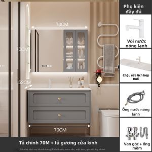 Bộ Lavabo Tích Hợp Đá Cẩm Thạch và Gỗ Nguyên Khối