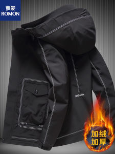 Romon Large Size Mens Jacket Autumn Winter Fashion plus Size Thickened Fleece Loose Workwear Hooded Windbreaker Coat