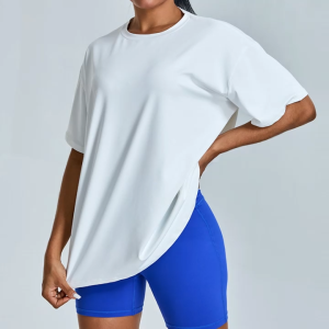 Long yoga short-sleeved womens running and fitness wear outdoor loose smock sports T-shirt casual fitness top  TM0184-A