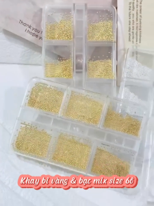 Khay charm bi mini 6 ô bi vàng bi bạc chuyên dụng trang trí móng tay chân