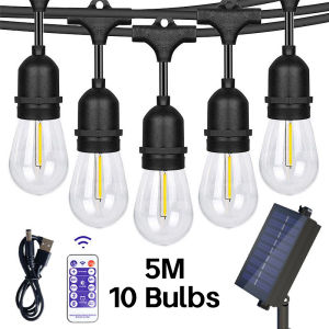 Solar String Lights 5M/10M G40 Bulb Light string Solar/Pulg patio indoor/outdoor Waterproof fairy lights party garden wedding Decoration with Shatterproof