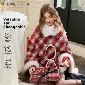 3COLOUR·S | Wool New Arrival Plaid Cape Red Vintage