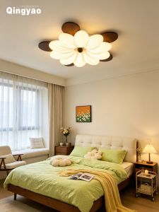 QINGYAO | Retro Cream Style Wooden Colored Flower Ceiling Light