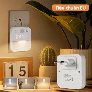 Đồng Hồ Đèn Ngủ Cảm Ứng Cơ Thể Người Tiêu Chuẩn EU/US Với Khả Năng Điều Chỉnh Độ Sáng Vô Cấp Hiển Thị Ba Màu Điện Áp 110V-220V