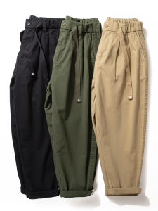 กางเกงทำงานสไตล์อเมริกันสำหรับผู้ชาย กางเกงขายาวทรงหลวมสไตล์ฮาราจูกุ ทรงหลวม สไตล์ย้อนยุค กางเกงขายาวลำลอง 100% คอตตอน
