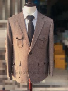 Áo Vest Công Sở Kẻ Xương Cá Màu Nâu Dành Cho Nam Ve Áo Khuyết Kiểu Dáng Lịch Sự Size Lớn May Đo Riêng Cho Tiệc Dạ Hội Lễ Phục.