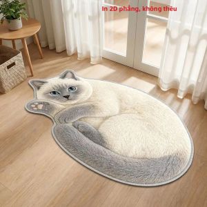 VIKAMA Thảm Trải Sàn Hình Mèo Hoạt Hình Dễ Thương Mềm Mại Chống Trượt 2D In Hình Thực Tế Phòng Ngủ Cạnh Giường Ngủ Trang Trí Nhà Cửa Thảm Dành Cho Những Người Yêu Mèo Lối Vào Phòng Tắm