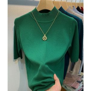 Luxury Brand Discount Original High Collar Short Sleeve Knit Top