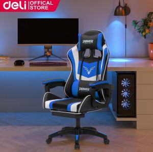 Deli Office Chair Gaming Chair with Massage Pillow and Footrest Ergonomic Office Chair with Arm Rest Swivel Chair E4927