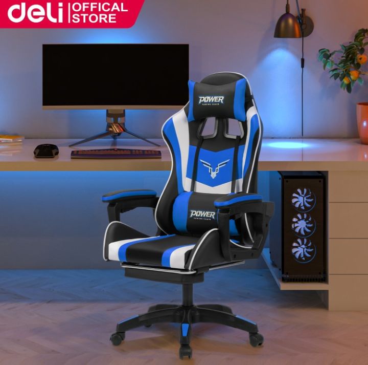 READY STOCK Deli Office Chair Gaming Chair with Massage Pillow and Footrest Ergonomic Office Chair with Arm Rest Swivel Chair E4927 Lazada PH