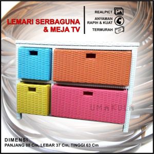 LEMARI RAK 4 LACI KOMBINASI RAK PANJANG PENDEK TERBARU MINIMALIS / MEJA TV ROTTAN SINTETIS MURAH / LACI PENYIMPANAN BARANG  SINTETIS SERBAGUNA TERBARU 2023