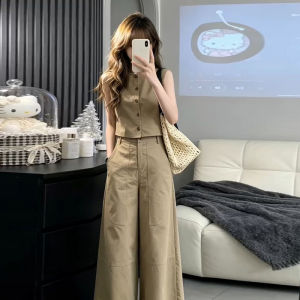 LIRENQING | Vintage Style Sleeveless Vest and Wide-leg Pants Set