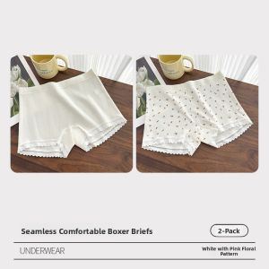 MiiOW | Pure Cotton High Waist Briefs Womens Anti-Light 2-in-1 Seamless Safety Pants Cat Person Underwear Floral Print Butt Lifting