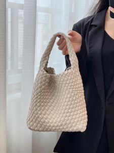 Handwoven Soft Leather Basket Bag Small Tote Pure Color Versatile High Quality Large Capacity Handheld Single Shoulder Crossbody Bag