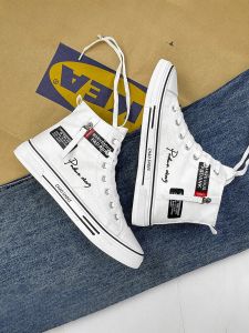 High-Top Canvas Shoes for Men Casual Sports Style White Trendy Shoe Student Versatile Breathable round Toe Low Heel Rubber Sole