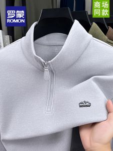 Áo Thun Nam Tay Dài Mùa Thu Mới Lông Cừu Lông Vũ Nửa Khóa Kéo Cổ Đứng Cotton Pha Trộn Polyester Thường Ngày Thời Trang