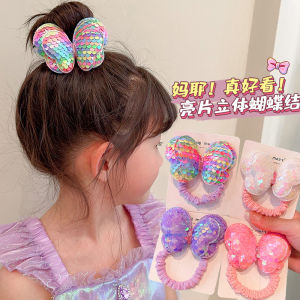 Junyeh Fashion Sequin Hair Rope Big Butterfly Children Scrunchies Tie High Ponytail Braid Girl Rubber Band Headwear Hair Accessories