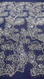 1 Yard African Sequins Beaded Lace Fabric Nigerian Embroidery 2026 High Quality French Tulle Lace Fabric for Bridal Wedding